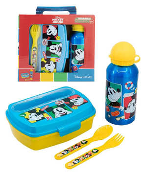 Set Pranzo Topolino DISNEY 2 Pezzi Borraccia in Alluminio e Portamerenda con Posate - St74363