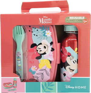 Set Pranzo Minnie DISNEY 2 Pezzi Borraccia in Alluminio e Portamerenda con Posate - St74463