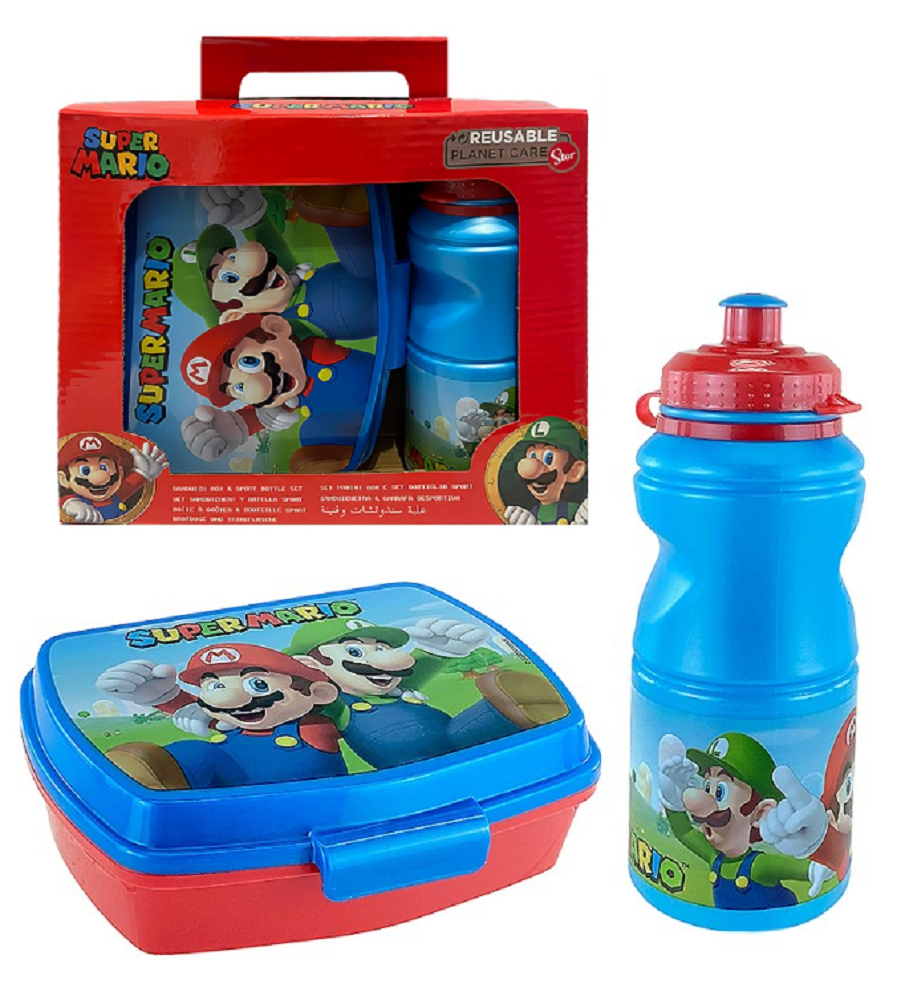 Set Pranzo Super Mario 2 Pezzi Borraccia 400 Ml Portamerenda - St75273