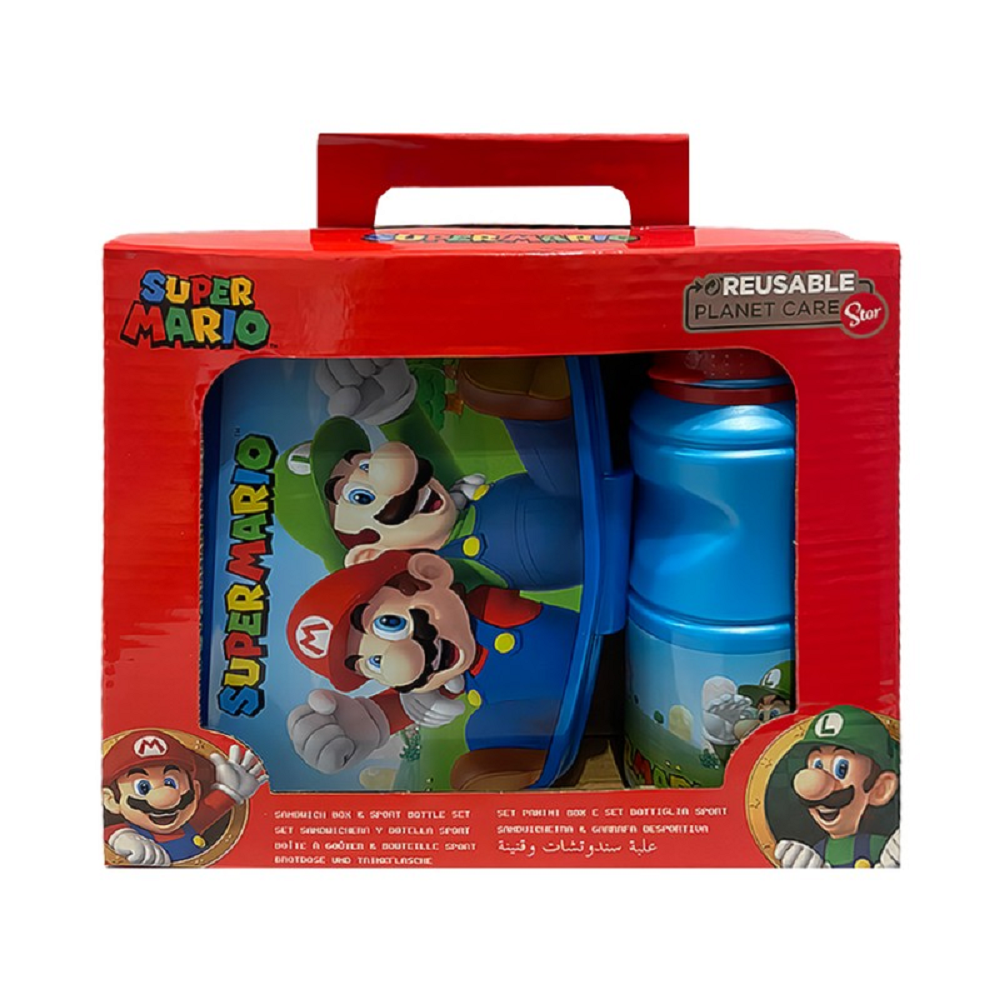 Set Pranzo Super Mario 2 Pezzi Borraccia 400 Ml Portamerenda - St75273