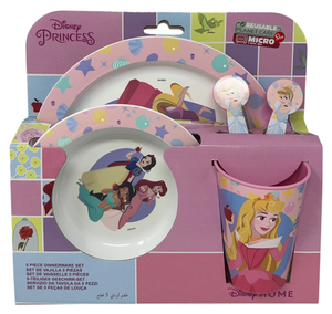 Set Pappa 5 Pezzi Principesse DISNEY in Plastica Adatta Al Microonde Piatti Bicchiere Posate  - St51280