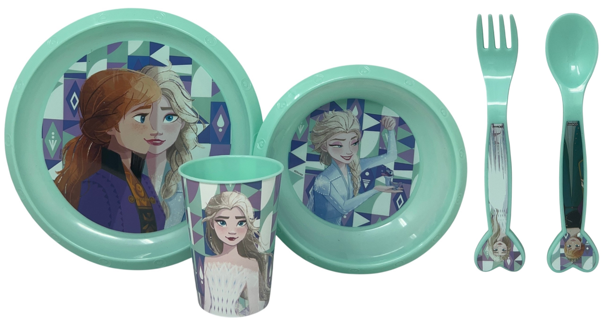 Set Pappa 5 Pezzi Frozen DISNEY in Plastica Riutilizzabile Piatti Bicchiere Posate Bpa Free - St74200