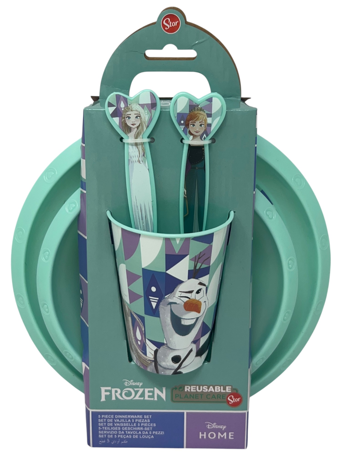 Set Pappa 5 Pezzi Frozen DISNEY in Plastica Riutilizzabile Piatti Bicchiere Posate Bpa Free - St74200