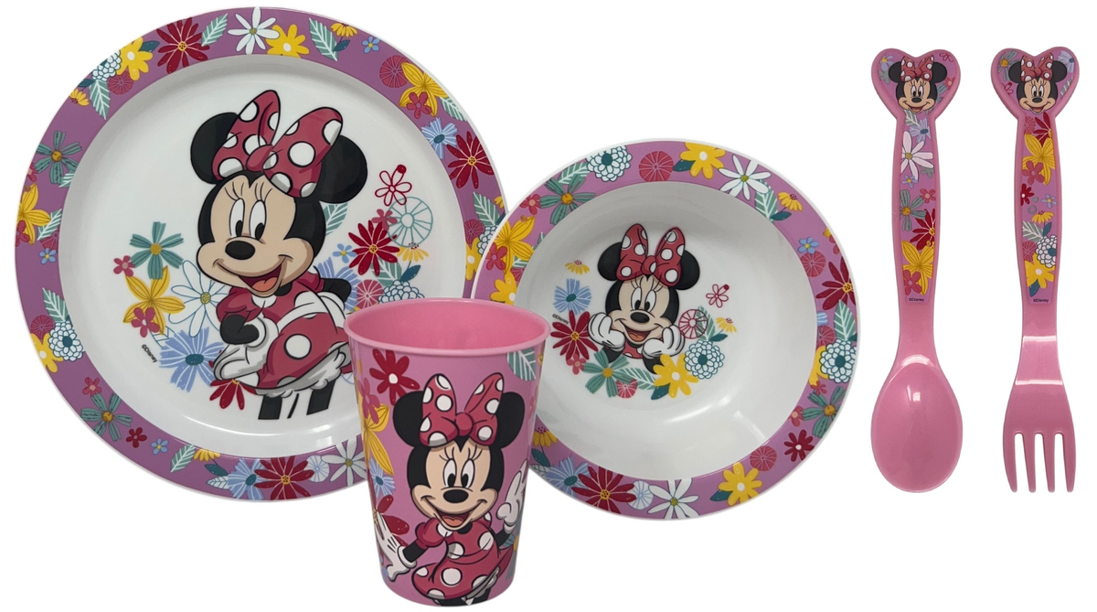 Set Pappa 5 Pezzi Minnie DISNEY in Plastica Adatta Al Microonde Piatti Bicchiere Posate  - St74450