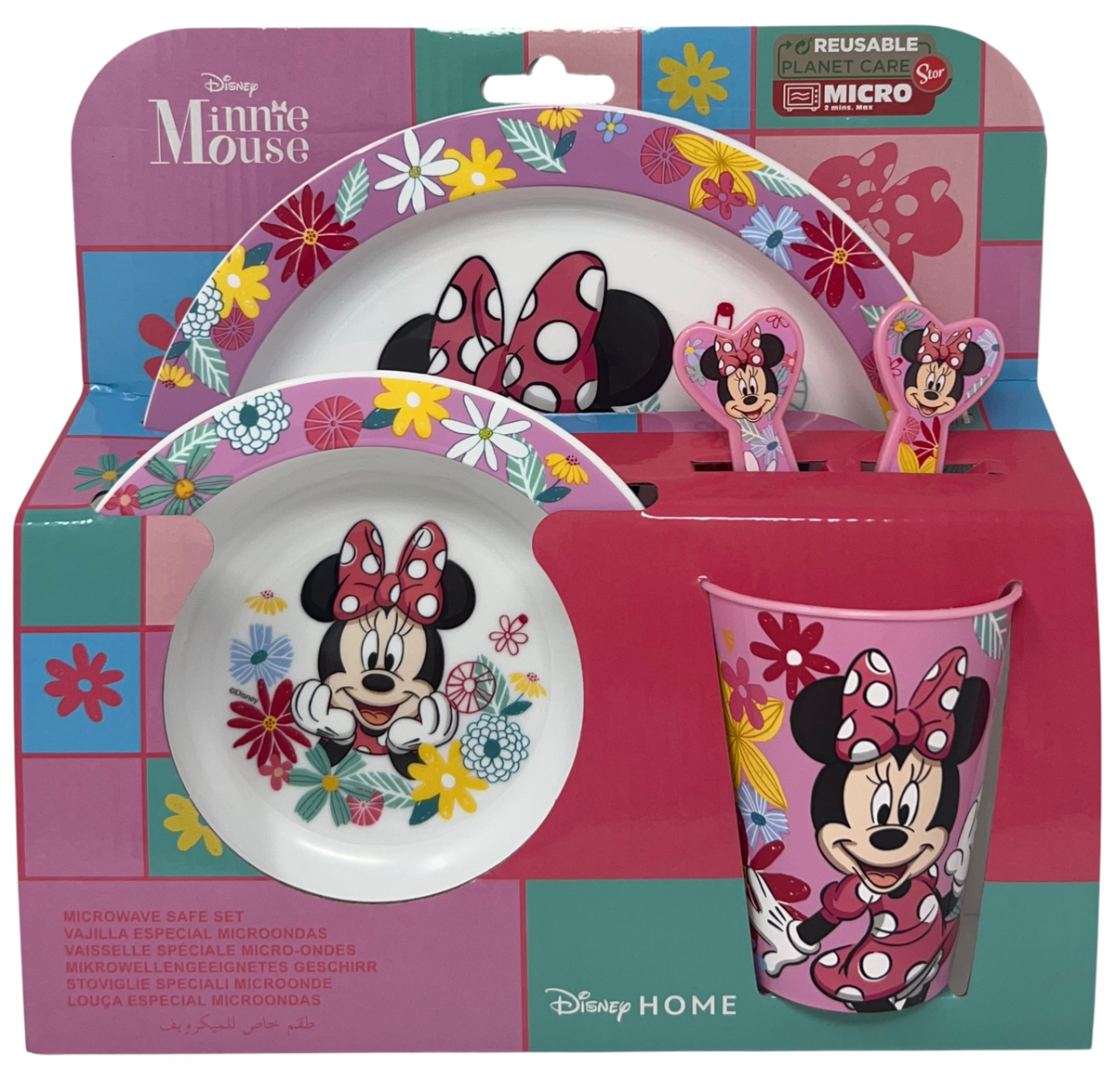 Set Pappa 5 Pezzi Minnie DISNEY in Plastica Adatta Al Microonde Piatti Bicchiere Posate  - St74450