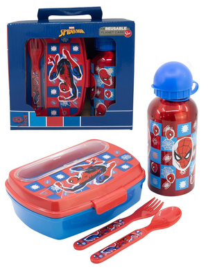 Set Pranzo Spiderman MARVEL 2 Pezzi Borraccia in Alluminio e Portamerenda con Posate - St74763