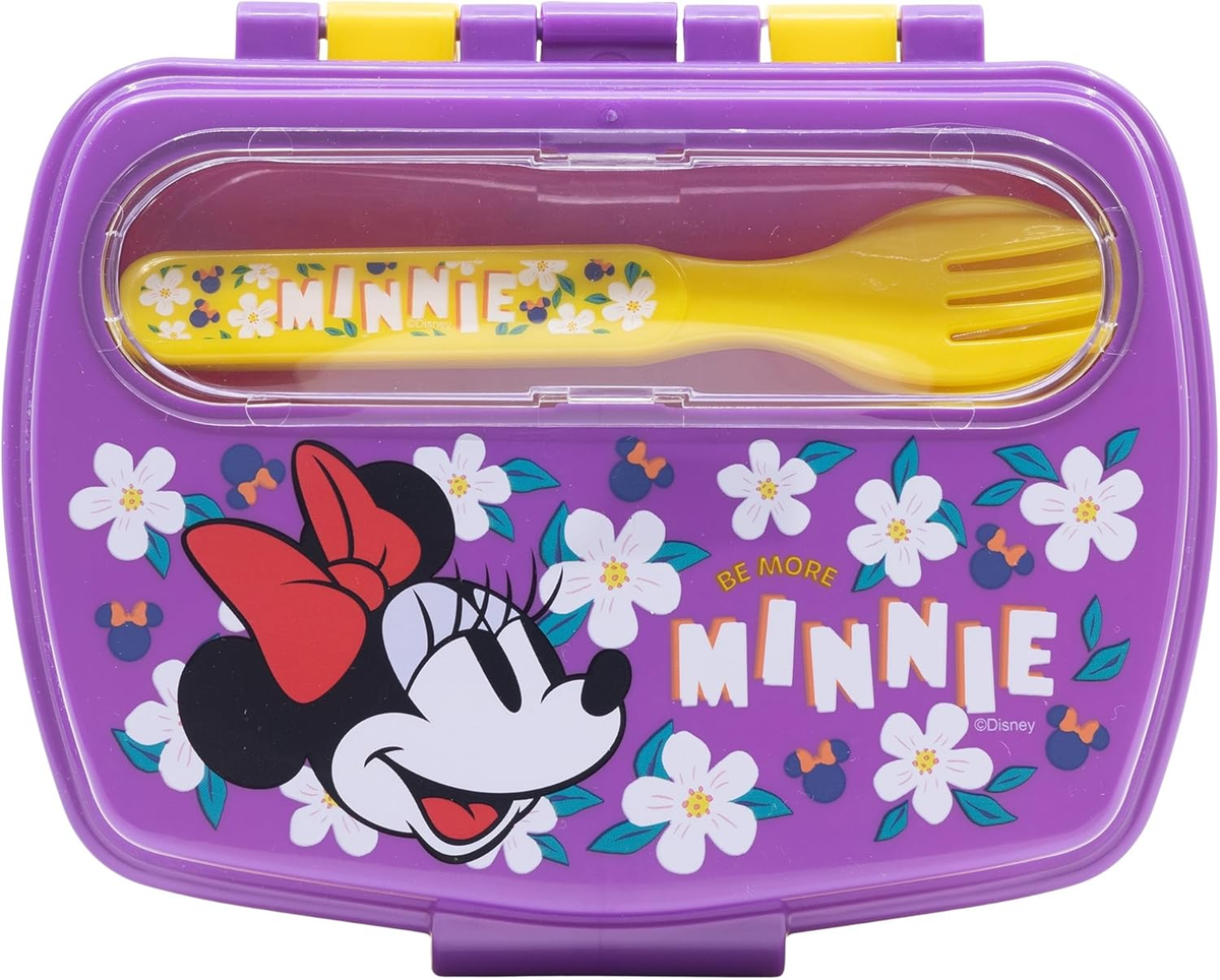 Portamerenda con Posate Minnie DISNEY Forchetta e Cucchiaio Contenitore Portapranzo - St81209