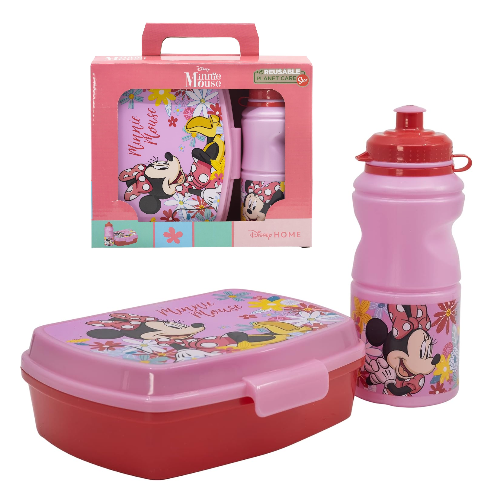 Set Pranzo Minnie DISNEY 2 Pezzi Borraccia 400 Ml Portamerenda - St74473