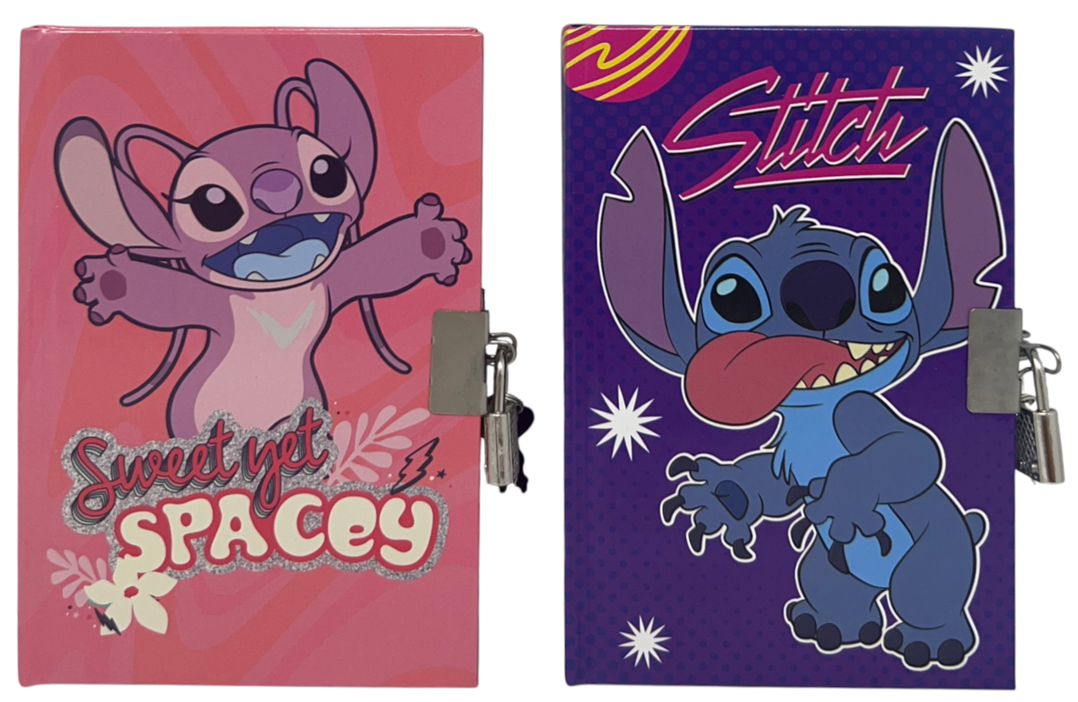 Set 2 Diari Segreti con Lucchetto Stitch Angel DISNEY + 2 Penne Gel in Confezione Regalo - Lst0754