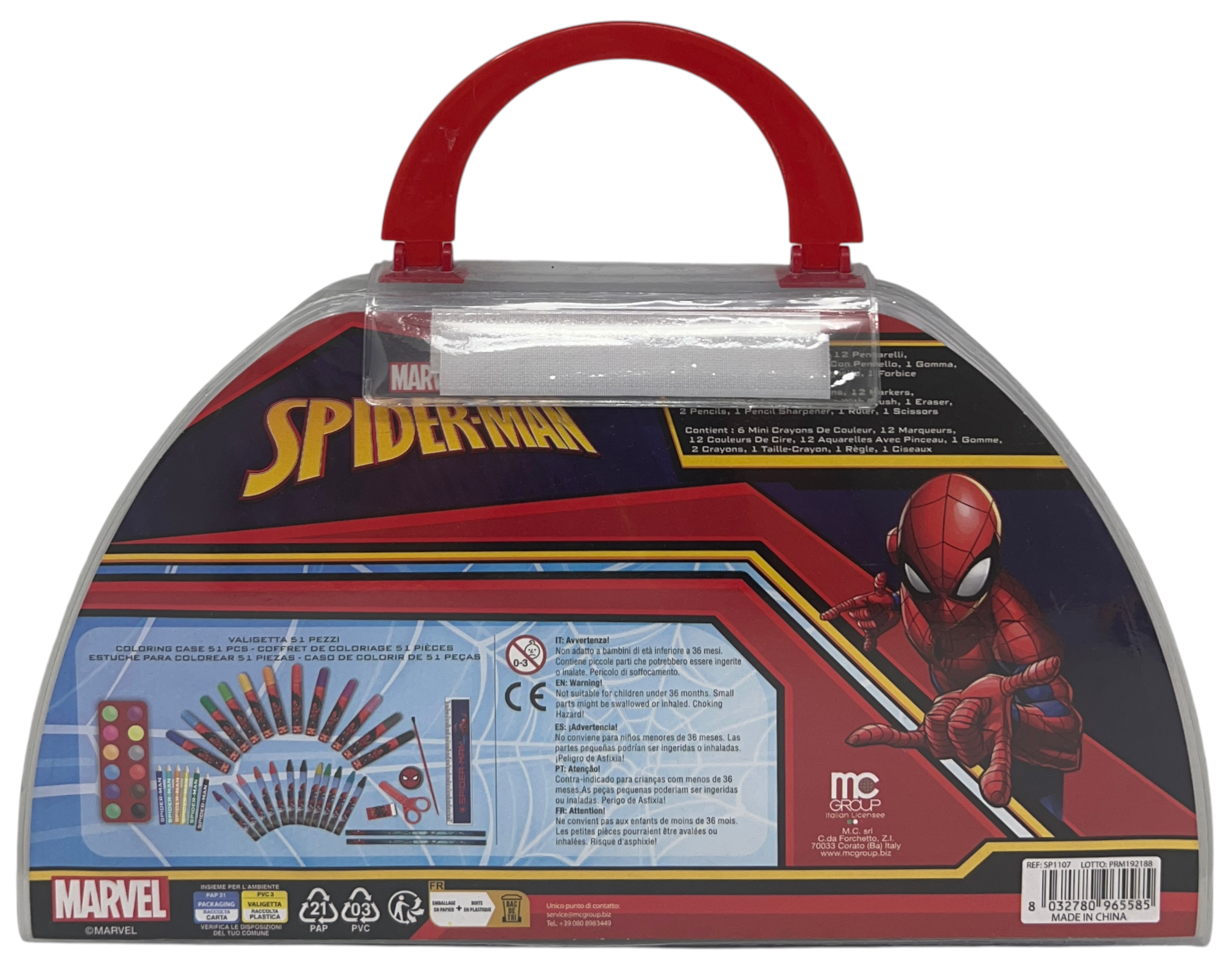 Valigetta Colori Spiderman MARVEL Set Cancelleria 51 Pezzi per Bambini - Sp1107
