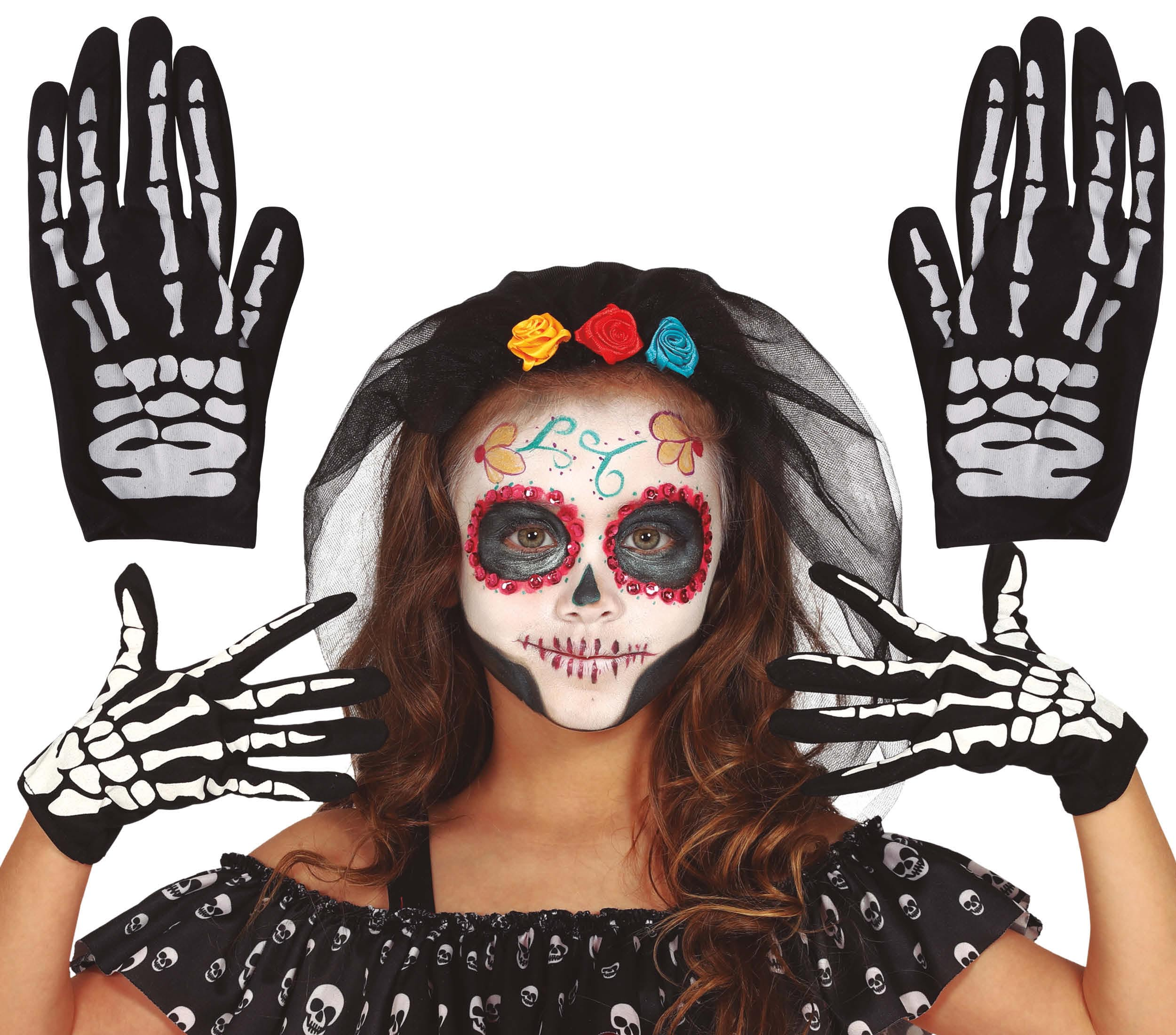 Guanti Scheletro Ossa Taglia Unica Bambino Accessori Carnevale Halloween - 17725