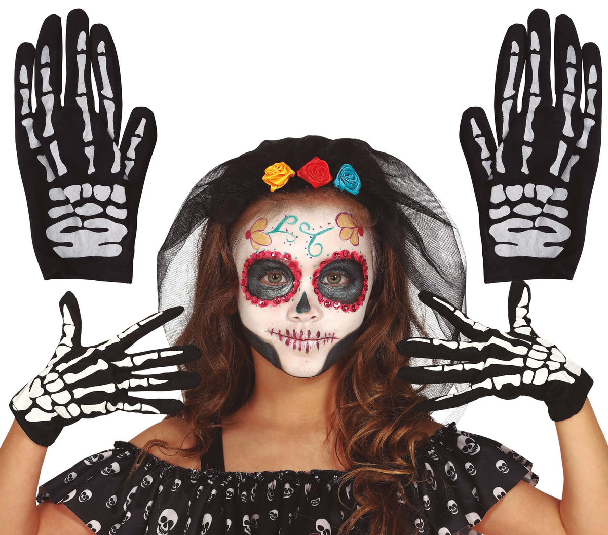 Guanti Scheletro Ossa Taglia Unica Bambino Accessori Carnevale Halloween - 17725