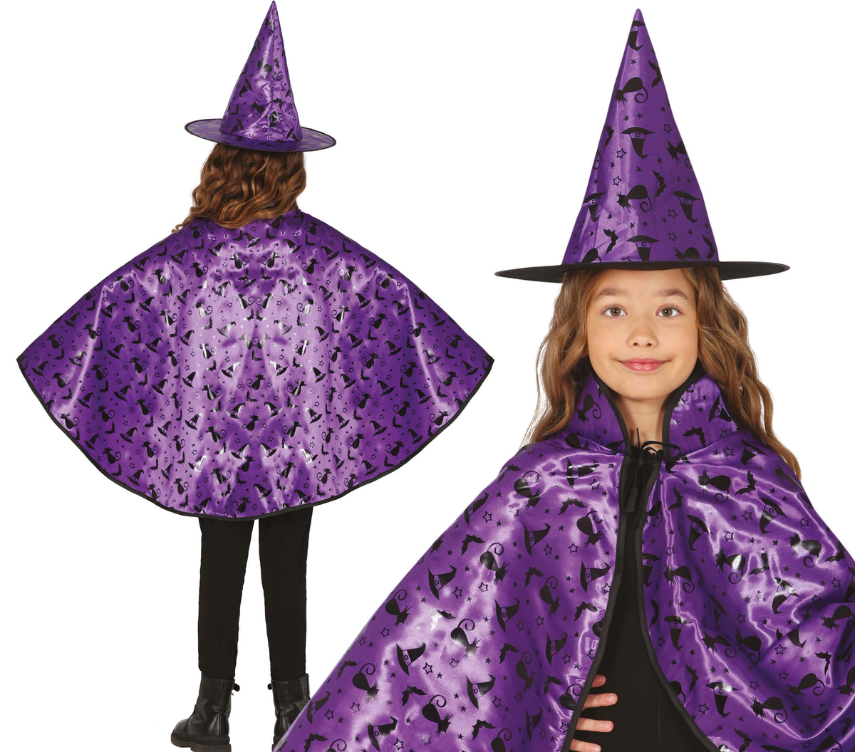 Set Travestimento Strega Cappello Mantello 50 CM Accessori Carnevale Halloween - 19008