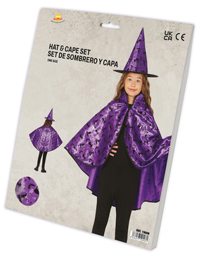 Set Travestimento Strega Cappello Mantello 50 CM Accessori Carnevale Halloween - 19008
