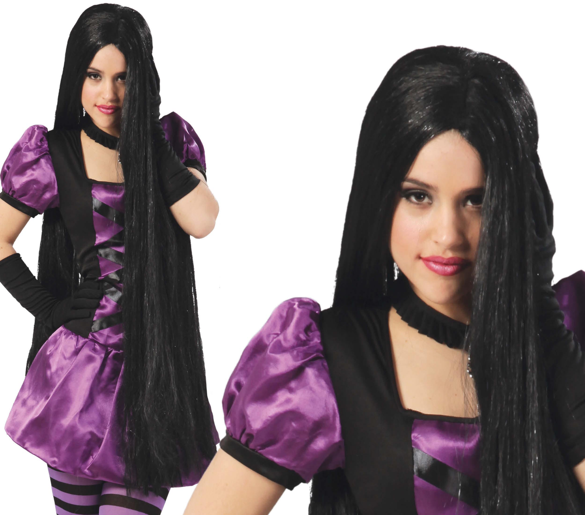 Parrucca Extra Lunga 100 CM Nera Accessori per Abito Vestito Travestimento Halloween - 4321