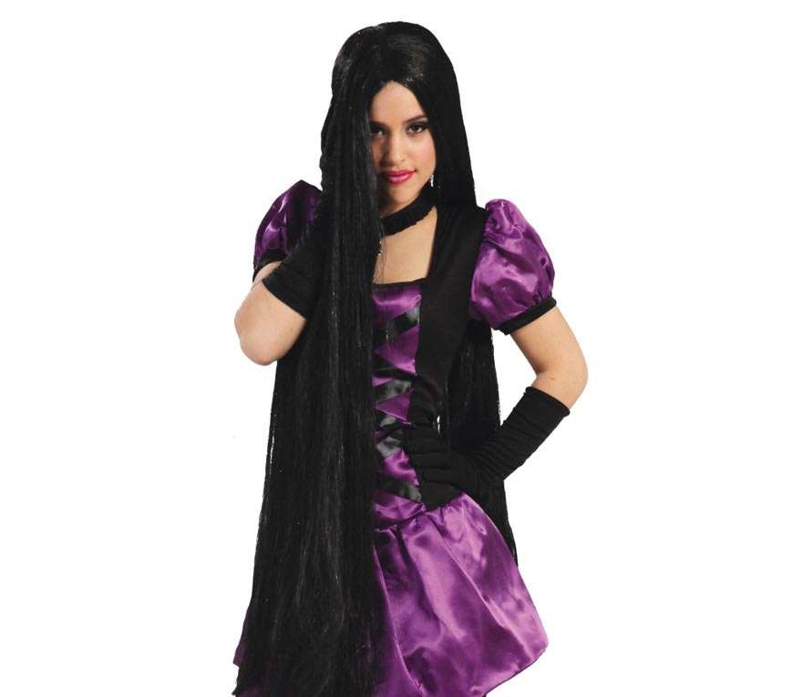 Parrucca Extra Lunga 100 CM Nera Accessori per Abito Vestito Travestimento Halloween - 4321