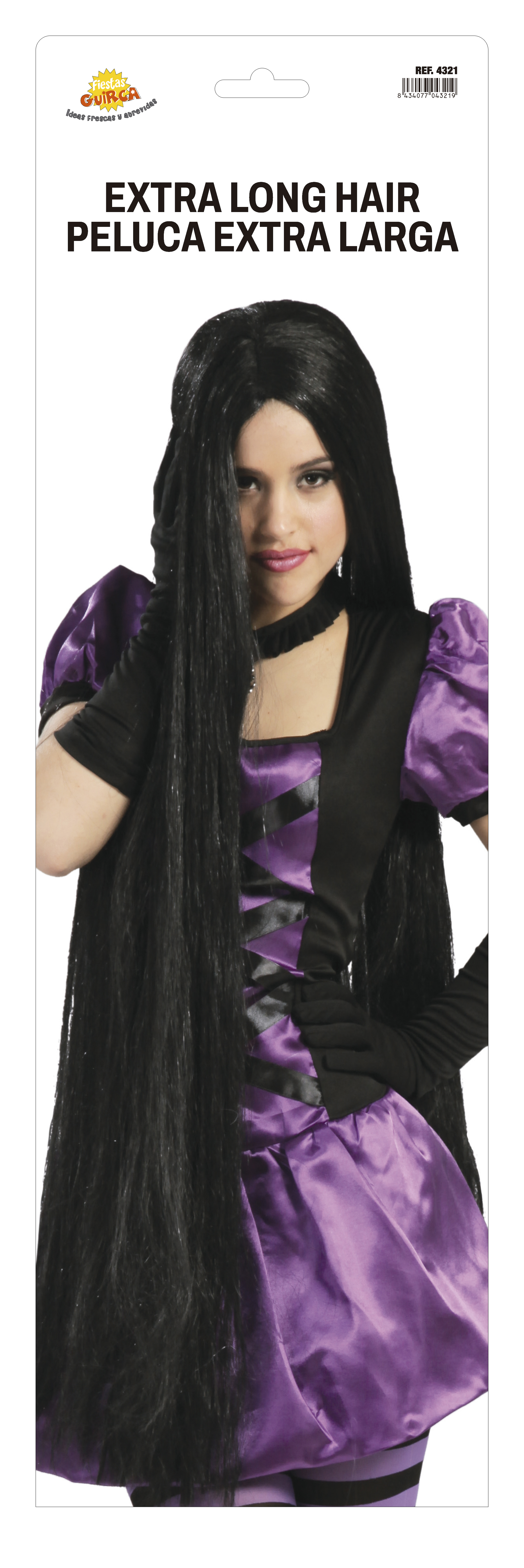 Parrucca Extra Lunga 100 CM Nera Accessori per Abito Vestito Travestimento Halloween - 4321