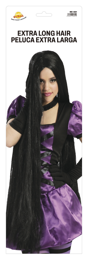 Parrucca Extra Lunga 100 CM Nera Accessori per Abito Vestito Travestimento Halloween - 4321