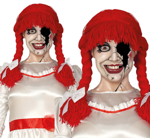 Parrucca con Trecce Rossa di Lana Accessori per Abito Vestito Travestimento Halloween - 4398