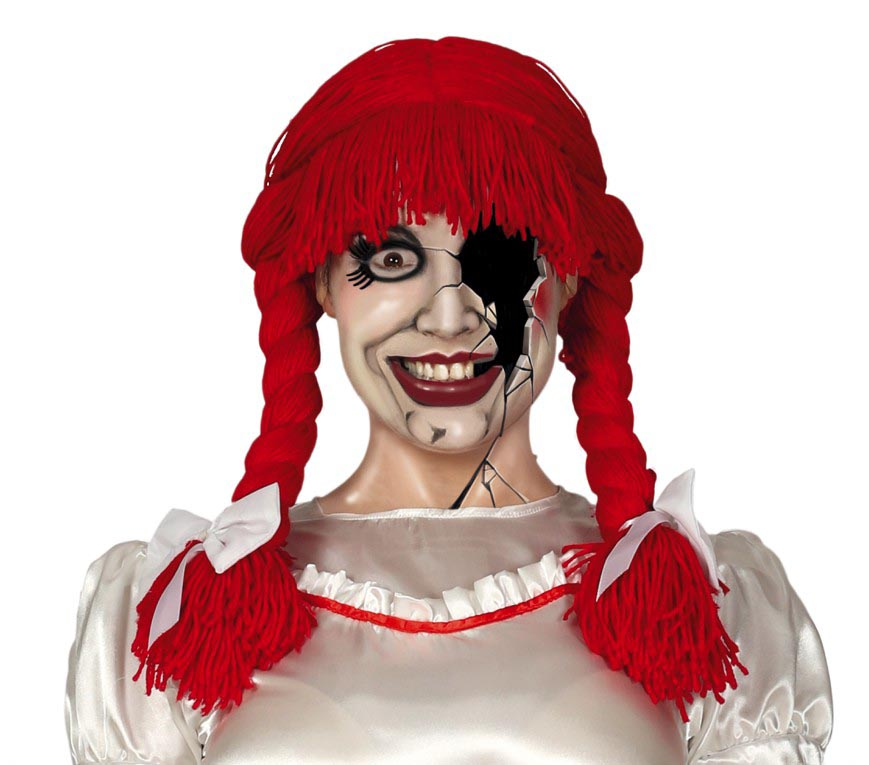 Parrucca con Trecce Rossa di Lana Accessori per Abito Vestito Travestimento Halloween - 4398