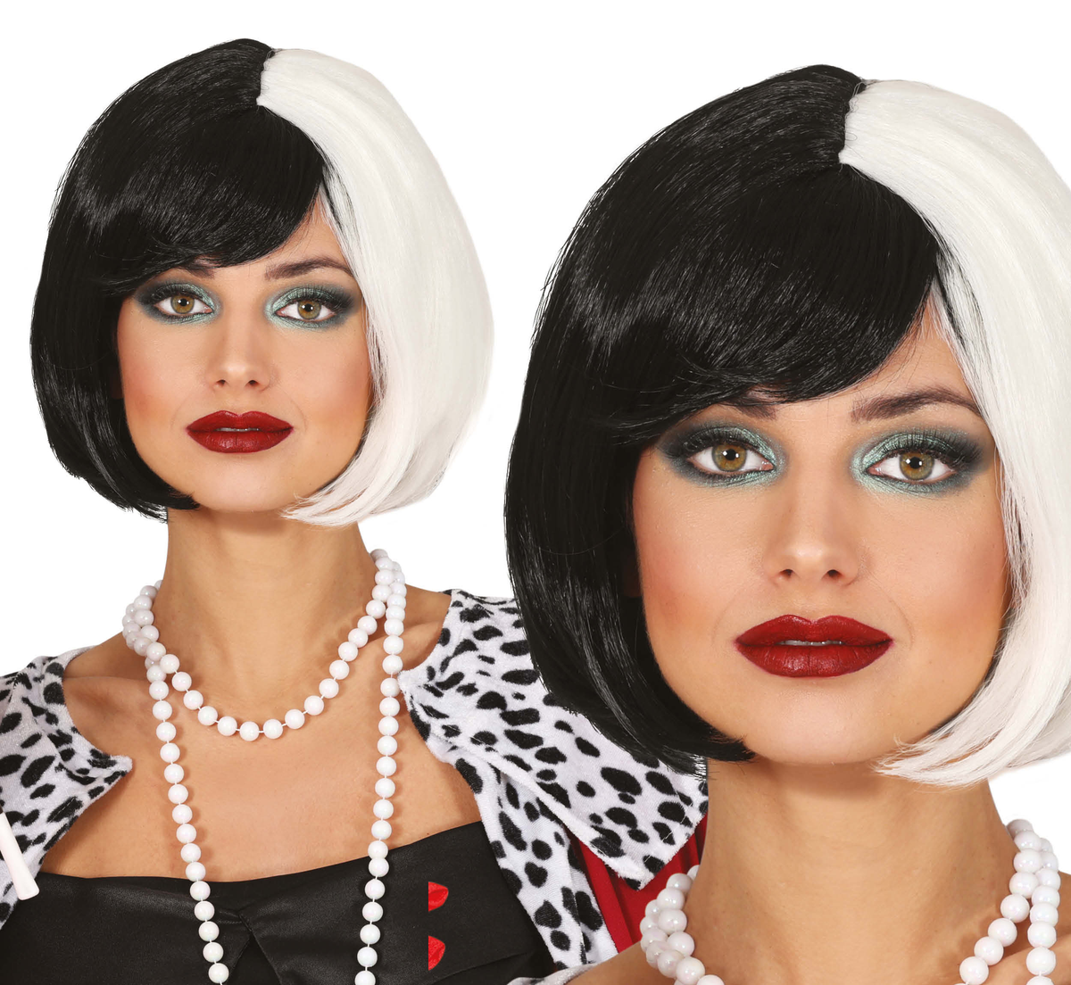 Parrucca Caschetto Bianca e Nera Accessori per Abito Vestito Travestimento Halloween - 48053