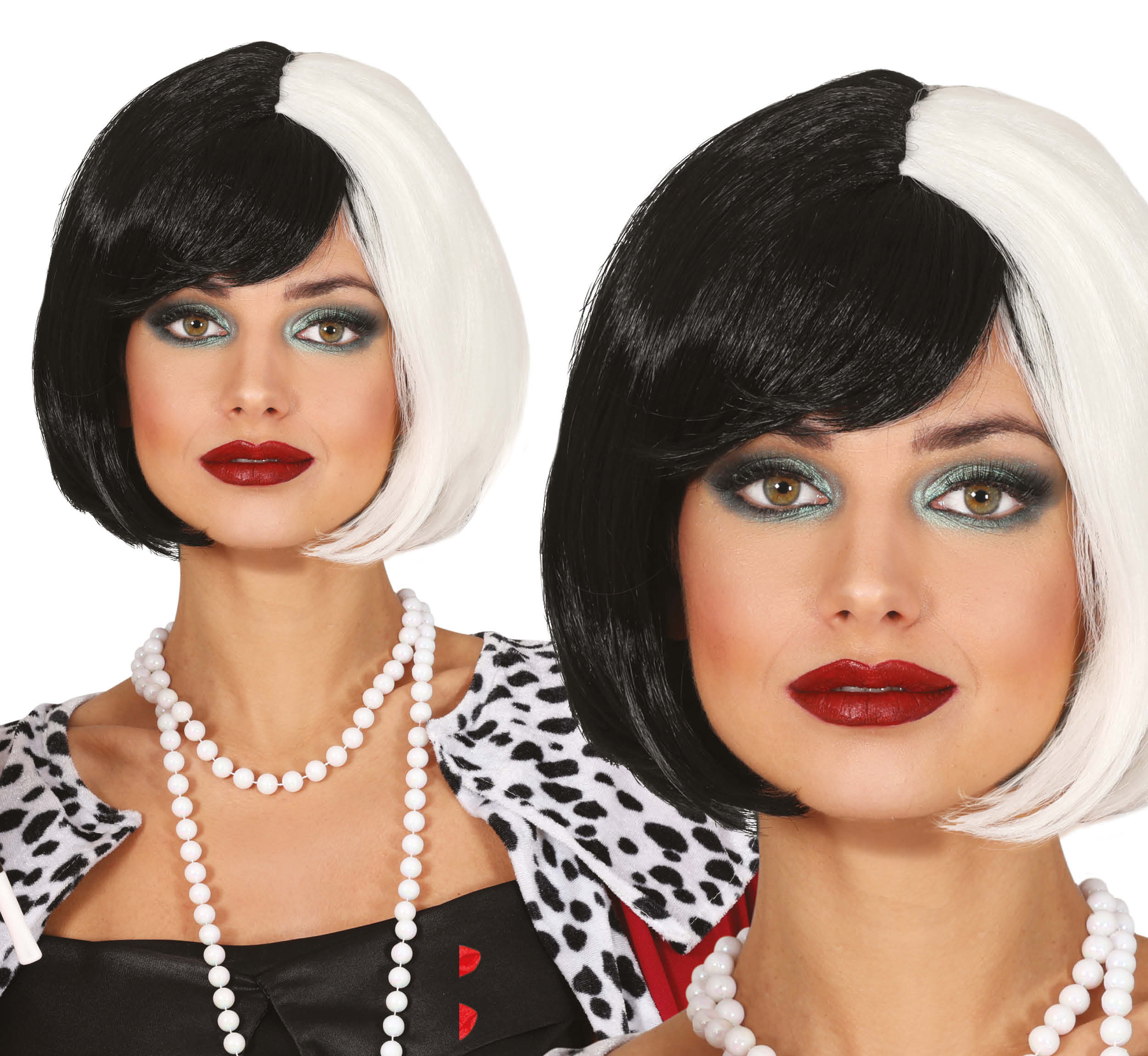 Parrucca Caschetto Bianca e Nera Accessori per Abito Vestito Travestimento Halloween - 48053