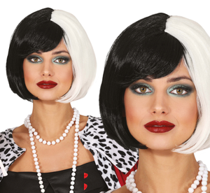 Parrucca Caschetto Bianca e Nera Accessori per Abito Vestito Travestimento Halloween - 48053