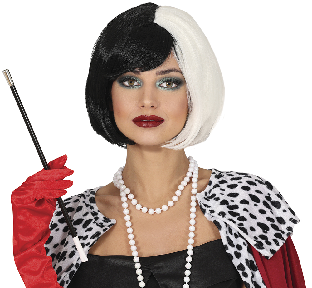 Parrucca Caschetto Bianca e Nera Accessori per Abito Vestito Travestimento Halloween - 48053
