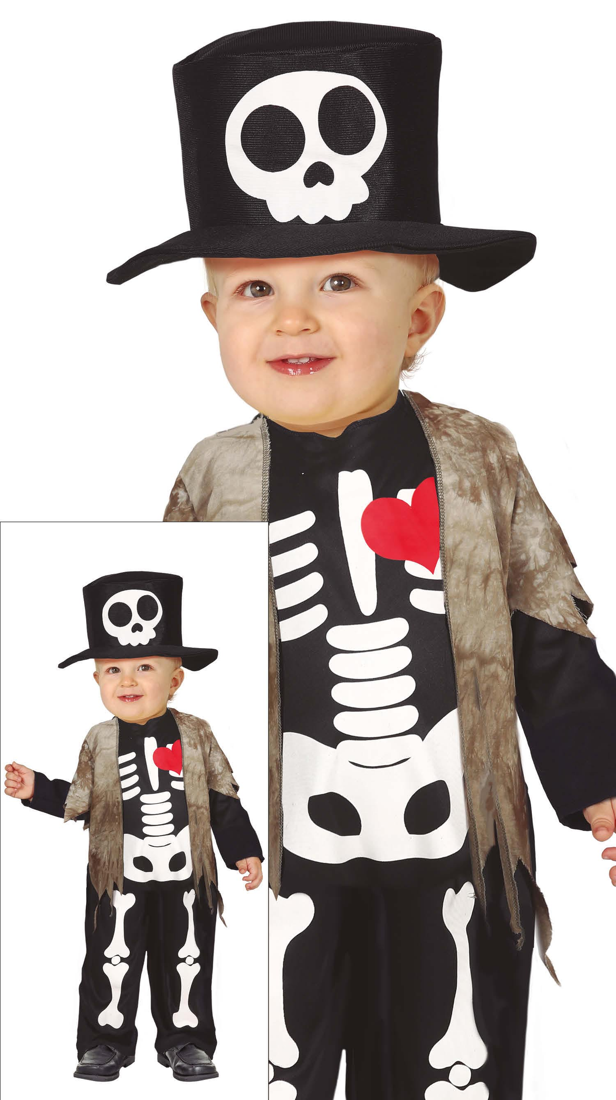 Costume Vestito Lil Skeleton Travestimento Scheletro per Bambini Halloween Carnevale Cosplay