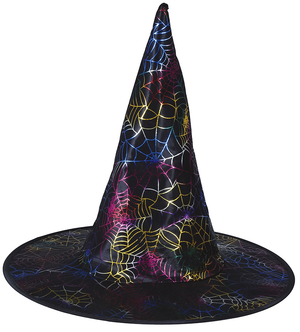 Cappello Strega con Stampa Multicolore Ragnatele Accessori Bambini Carnevale Halloween - 13056