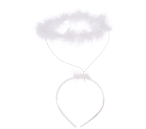 Cerchietto con Aureola in Marabou Bianco Accessori per Abito Vestito Travestimento Carnevale Halloween - 16147