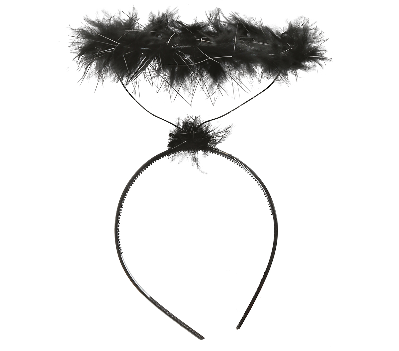 Cerchietto con Aureola in Marabou Nero Accessori per Abito Vestito Travestimento Carnevale Halloween - 16148