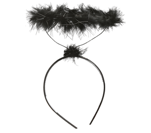Cerchietto con Aureola in Marabou Nero Accessori per Abito Vestito Travestimento Carnevale Halloween - 16148