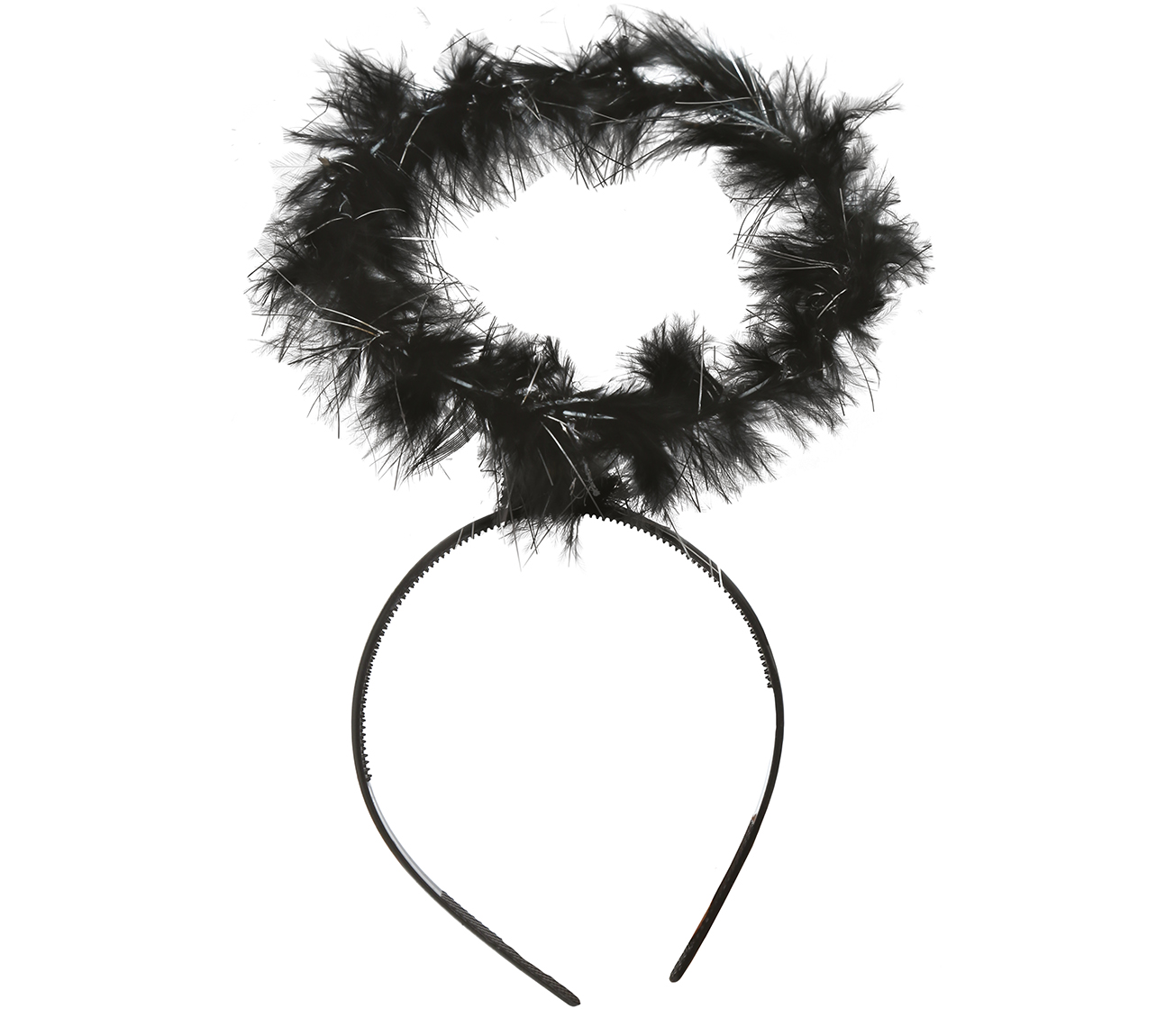Cerchietto con Aureola in Marabou Nero Accessori per Abito Vestito Travestimento Carnevale Halloween - 16148