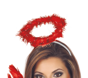 Cerchietto con Aureola in Marabou Rosso Accessori per Abito Vestito Travestimento Carnevale Halloween - 24338