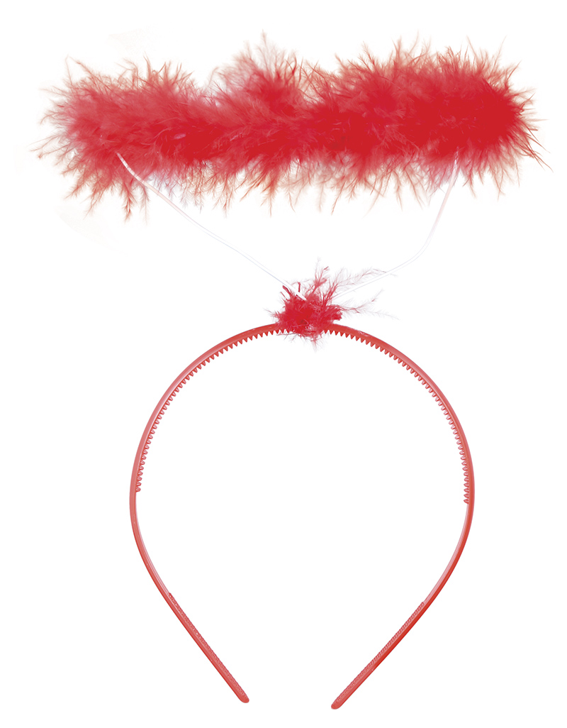 Cerchietto con Aureola in Marabou Rosso Accessori per Abito Vestito Travestimento Carnevale Halloween - 24338