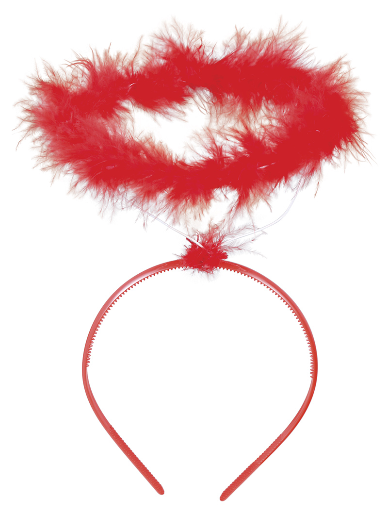 Cerchietto con Aureola in Marabou Rosso Accessori per Abito Vestito Travestimento Carnevale Halloween - 24338