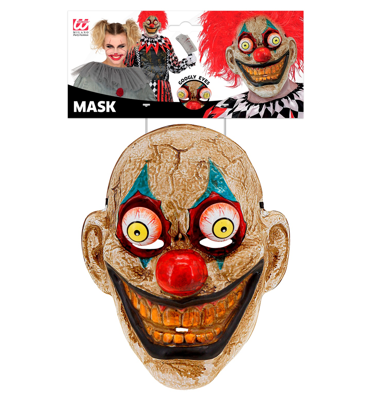 Maschera Clown con Occhi Spalancati Accessorio Travestimento Halloween Cosplay- 30303