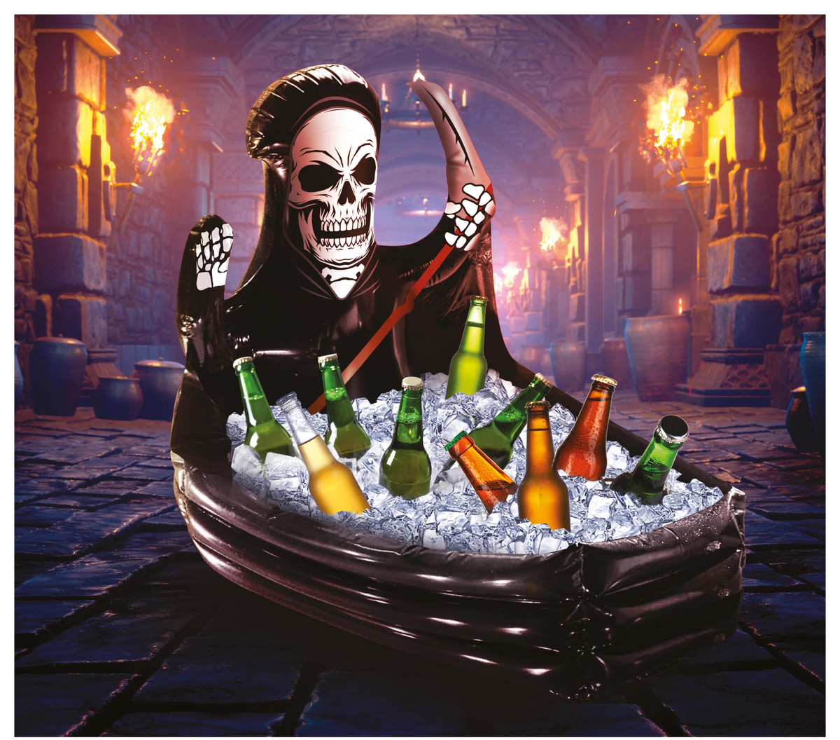 Decorazione Feretro Morte Porta Bevande Gonfiabile 100 X 35 CM Accessorio Feste Halloween - 24787