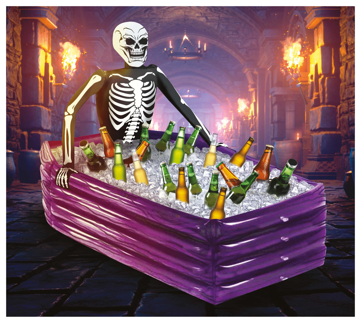 Decorazione Feretro Scheletro Porta Bevande Gonfiabile 100 X 35 CM Accessorio Feste Halloween - 24788