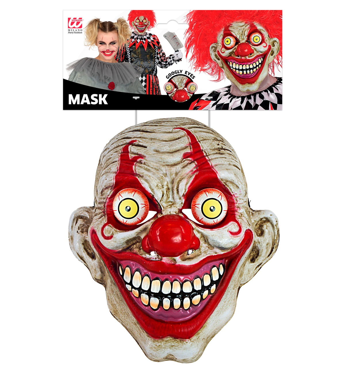 Maschera Clown Horror con Occhi Accessorio Travestimento Halloween Cosplay- 30304