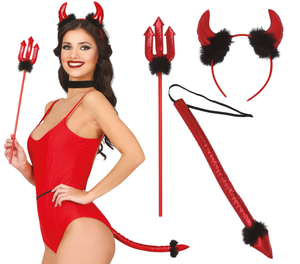 Set Travestimento Diavola 3 Pezzi Cerchietto Coda Tridente Accessori per Travestimenti - 24925
