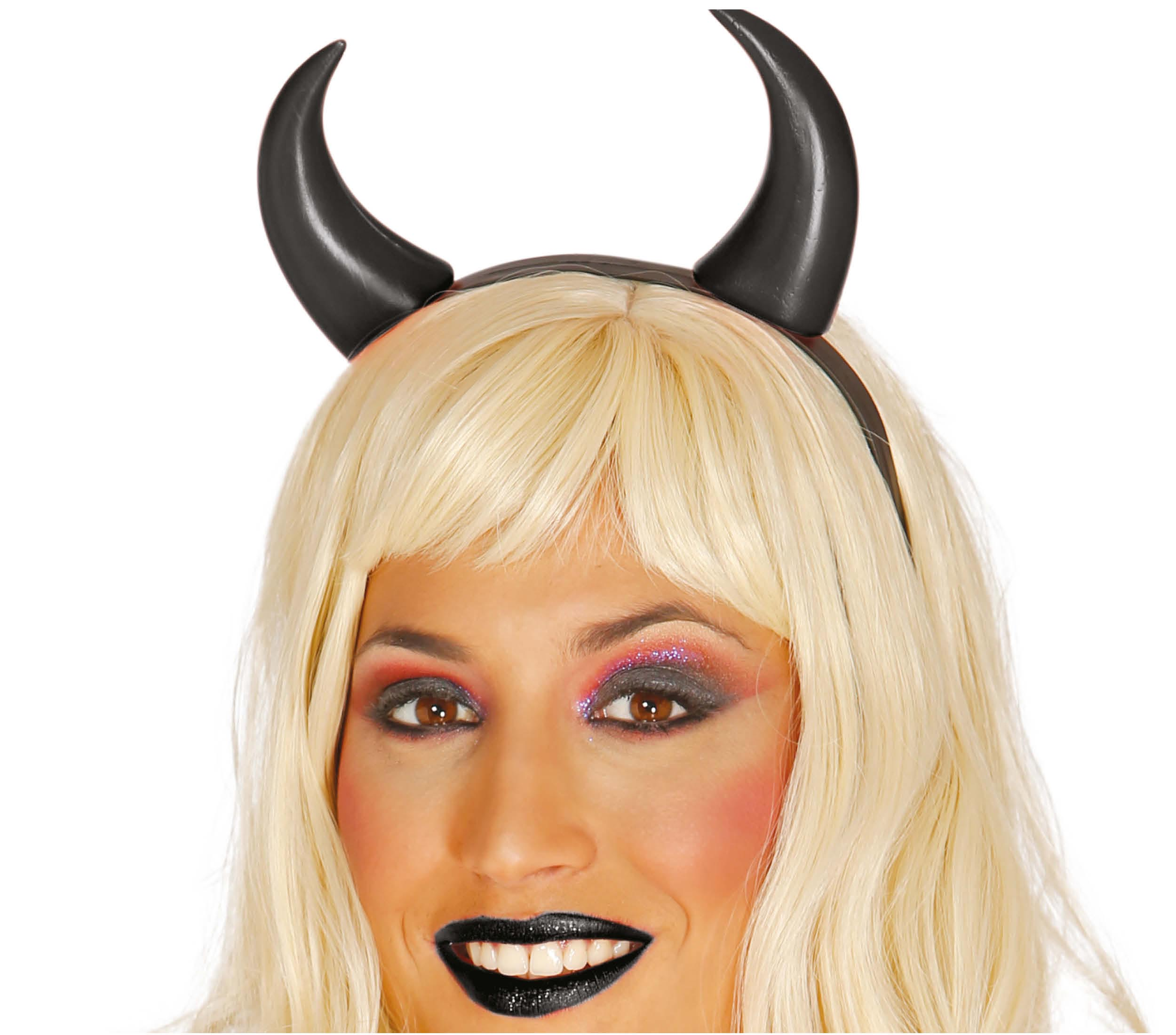 Cerchietto con Corna Nere Accessori per Abito Vestito Travestimento Carnevale Halloween - 26129