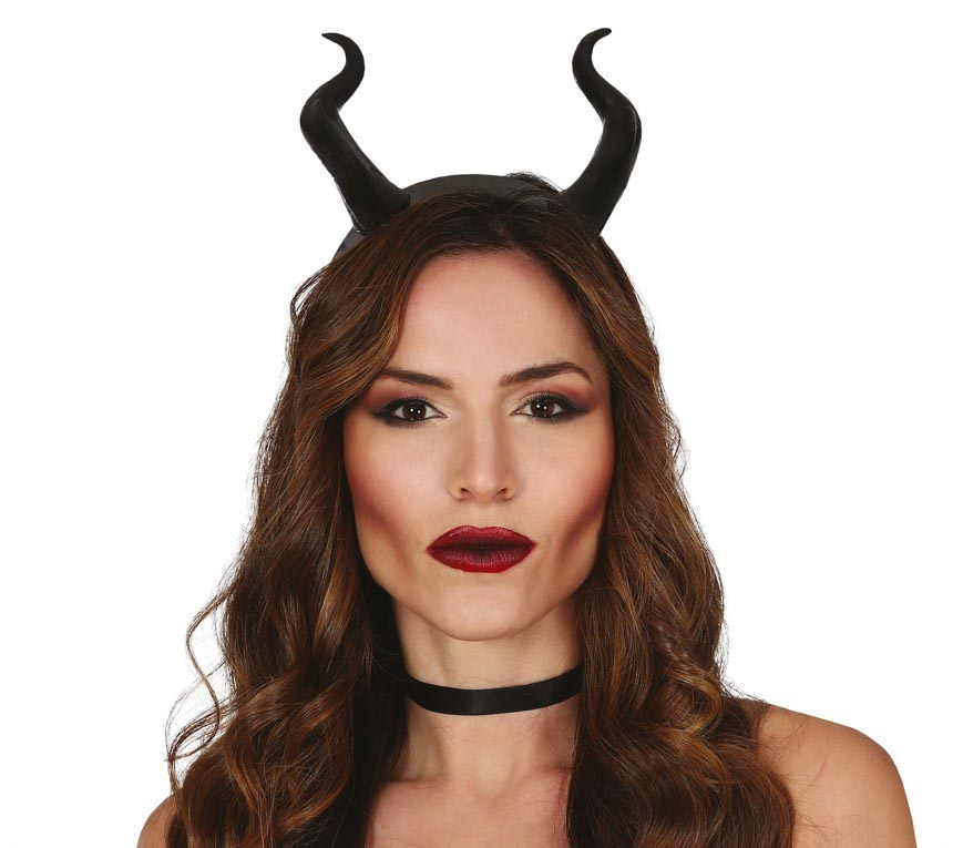 Cerchietto con Corna di Demonio Nere Accessori per Abito Vestito Travestimento Carnevale Halloween - 26722
