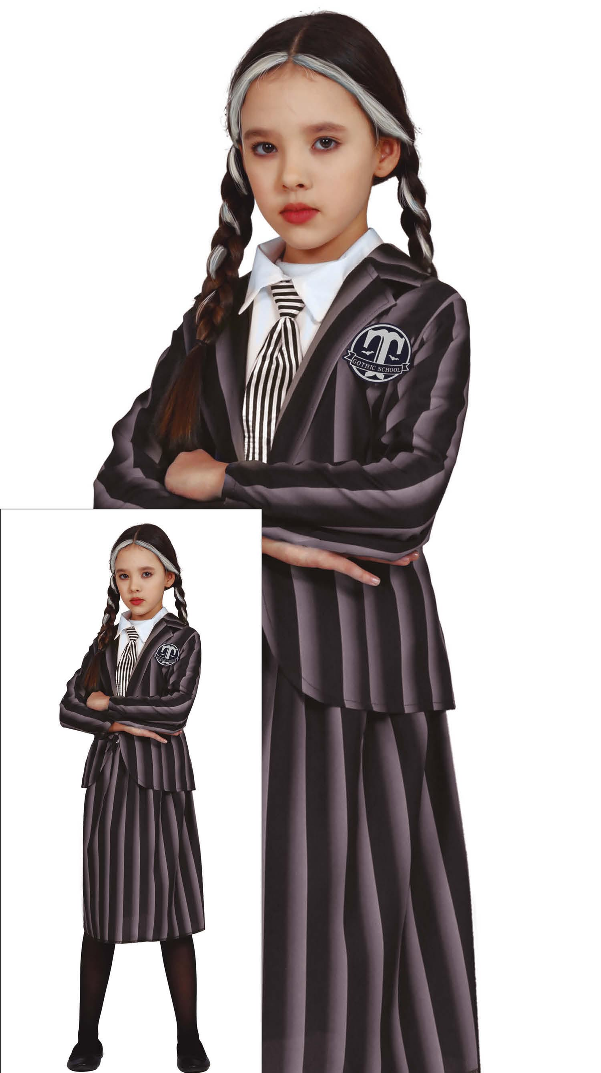 Costume Vestito Studentessa Gotica Travestimento Mercoledì per Bambini Halloween Carnevale Cosplay