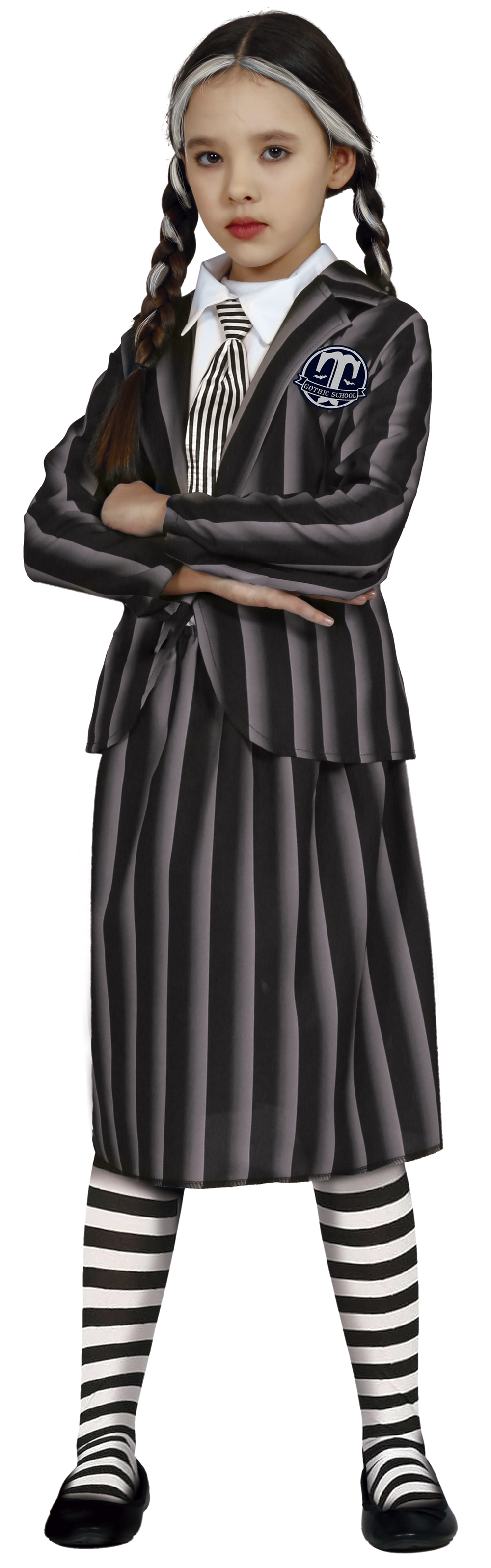 Costume Vestito Studentessa Gotica Travestimento Mercoledì per Bambini Halloween Carnevale Cosplay