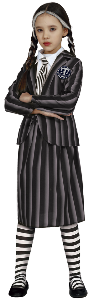 Costume Vestito Studentessa Gotica Travestimento Mercoledì per Bambini Halloween Carnevale Cosplay