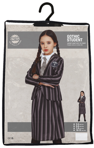 Costume Vestito Studentessa Gotica Travestimento Mercoledì per Bambini Halloween Carnevale Cosplay