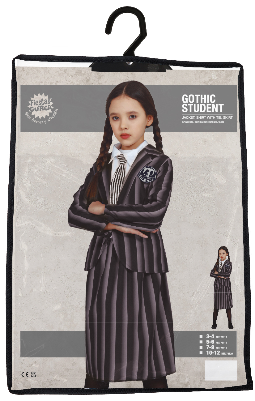 Costume Vestito Studentessa Gotica Travestimento Mercoledì per Bambini Halloween Carnevale Cosplay