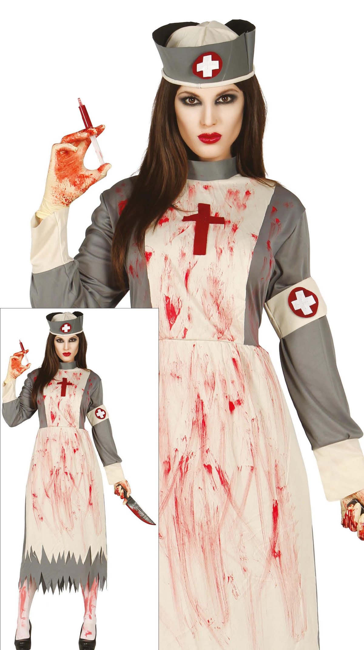 Costume Vestito Infermiera Zombie Travestimento per Adulti Halloween Carnevale Cosplay